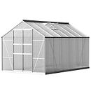 Greenfingers Greenhouse Polycarbonate House Garden Shed Walk-in Gardening Supplies Plant Stand Storage,370 x 250cm Aluminium Frame with Lockable Door, Gutter System and Opening Roof Vents
