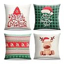 Esportic 4Pcs Cushion Covers,Christmas Pillow Cover,Linen Decorative Pillowcases,Square&Colorful Pillowcases,Festive Designs,Hidden Zipper,Snowflake,Xmas Tree,Reindeer,for Sofa/Bedroom/Home（18*18inch）