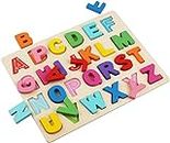Chocozone Wooden English Alphabets and Color Learning Educational Board for Kids, A to Z English Alphabets Puzzle, Educational Learning Board for Kids Toys for 2 Years Old Boys & Girls (Caps ABC)