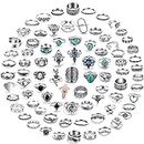 17 MILE 82 Pcs Vintage Silver Knuckle Rings Set for Women, Bohemian Stackable Joint Finger Rings, Retro Stone Crystal Stacking Midi Rings Pack (Silver)