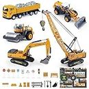 DieCast Construction Vehicle Truck Toy Set for Children 40Piece Construction Truck Playset with Mat Crane Digger Wheel Loader Road Roller with 2 Interchangeable Parts Forklift and Snow Plough for Boys