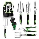 Garden Tool Set with Non Slip Rubber Grip,8 Piece Stainless Steel Gardening Tool Sets,Heavy Duty Outdoor Hand Tools Durable Storage Tote Bag,Uprooting Weeding Tool, Gifts for Women Men Green