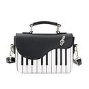 Piano Music Notes PU Leather Shoulder Tote Bag Purse Crossbody Handbag for Women Girls Black Size: 14cm
