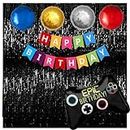 Pop The Party Video Game Party Supplies Including multi Happy Birthday Banner Game Controller Balloons Party foil and Black Curtain for Kids Boys Birthday Favors Gamer Party Decorations Set of 8.