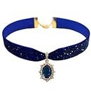 MOMOCAT 14K Gold Plated Sapphire Imitation Velvet Choker Necklace for Women Thick Chokers Birthstone Chocker Vintage Pendant Necklaces Chockers for Women Teen Girls Princess Costume Jewelry Aesthetic,