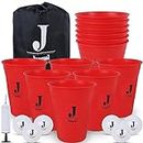 Juegoal Giant Yard Pong, Outdoor Yard Games Pong Game Set with Durable Buckets and Balls, Giant Cups Pong Throwing Game for Beach, Camping, Lawn, Tailgating and Backyard