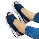 YAnsuur Platform Sandals for Women Summer, Beach Wedge Sports Sandals Comfortable Slip On Colorblock Ankle Strap Open Toe Sandals, Blue, 7.5