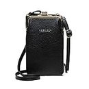 Women Mobile Phone Bag PU Leather Purse Wallet Shoulder Pouch Small Crossbody Cell Phone Shoulder Purse Card Wallet Handbag Satchel(Black)