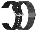 AONES Pack of 2 Silicone & Metal Chain Belt Watch Strap Compatible for Moto 360 2nd Gen 42mm Watch Band Black