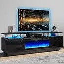 oneinmil Fireplace TV Stand with 36" Electric Fireplace,LED Light Entertainment Center,2 Tier TV Console Stand for TVs Up to 80",Fireplace for The Living Room TV Stand,Black