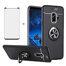 Phone Case for Samsung Galaxy S9 Plus with Tempered Glass Screen Protector Cover Accessories Magnetic Stand Ring Holder Thin Full Body Shockproof Silicone Glaxay S9+ 9S 9plus S9plus S 9 Note Black