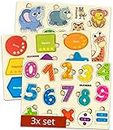 Toddler Toys for 1 2 3 Year Old Boys and Girls - 3 Pack by QUOKKA- Shapes Numbers Puzzle Games - Wooden Toys for 2 Year Olds with Words and Colorful Image - Puzzle Boxes