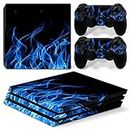 Ps4 Pro Stickers Full Body Vinyl Skin Decal Cover for Playstation 4 Pro Console Controllers (with 4pcs Led Lightbar Stickers)(PS4 Pro Console (Blue fire))