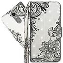 MRSTER LG K10 2017 Case Wallet Folio Flip Premium PU Leather Cover with Wrist Strap 3D Creative Painted Design Full-Body Protective Cover for LG K10 2017. YX 3D - Lace Flower