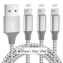 iPhone Charger 3pack 10FT Apple MFi Certified Long Lightning Cable Fast Charging High Speed Data Sync USB Cable Compatible iPhone 14 13/12/11 Pro Max/XS MAX/XR/XS/X/8/7/Plus/6S (Grey White)