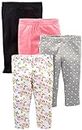Simple Joys by Carter's 4-Pack Pant Pantalones, Blanco Floral/Gris Corazones/Negro/Rosa, 24 Meses (Pack de 4) bebés niñas