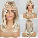HAIRCUBE Long layered Blonde Wigs for Women Synthetic Hair Wig with Bangs