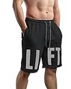 hotfits Men's Black Cotton Gym Regular Shorts-Lift-L