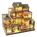 Spilay DIY Dollhouse Miniature with Wooden Furniture Kit,Handmade Mini Japanese Style Home Craft Model LED with Music Box,1:24 Scale Creative Doll House Toys for Teens Adult Idea Gift (Yaquan Courtyard P006)