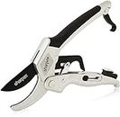 Sharpex Ratchet Garden Pruning Shears, Anvil Type, 3-Stage Ratcheting Mechanism Provides 5X Cutting Power Than Normal Clippers, Professional Hand Pruners for Arthritis & Weak Hands (Silver)