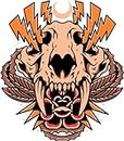 Electric Skull Symphony Tattoo Art Poster in Orange & Black | California Republic Flag Bear Skateboard Art | Vibrant A4 Rolled Art