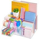VITVITI Acrylic Desk Organizer, Clear Pencil Organizer for Desk, Multifunctional Desktop Stationary Pen Organizer, 8 Compartment Storage with Drawer, for Office/A4 Paper/Art Supply