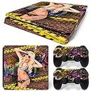 PS4 Slim Skins for Console and Controller/Manette by ZOOMHITSKINS, Same Decal Quality for Cars, Pink Graffiti Wall Sexy Girl Cops Crime Woman Yellow Impressive, Fit PS4 Slim, Precise Cut