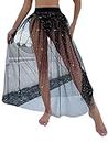 MakeMeChic Women's Glitter Mesh Cover Up Sheer Ruffle Maxi Beach Skirt, Black, Medium