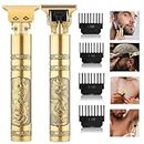 ZADINGA Trimmer Men Cordless USB Rechargeable Hair Clipper Electric T Blade Dragon Style Trimmers for Beard, Face, Body Shaver Edgers Professional Zero Gapped Clippers with 4 Guide Combs (Gold)