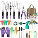 Tudoccy Garden Tools Set 83 Piece, Succulent Tools Set Included, Heavy Duty Aluminum Gardening Tools for Gardening, Non-Slip Ergonomic Handle Tools, Storage Tote Bag, Gifts Tools for Women