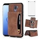 Asuwish Phone Case for Samsung Galaxy S9 Plus Wallet Cover with Tempered Glass Screen Protector and PU Leather Credit Card Holder Stand Slot Cell Accessories S9+ 9S 9+ S 9 9plus S9plus Women Men Brown
