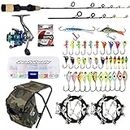 QualyQualy Ice Fishing Rod Reel Combo, Full Ice Fishing Kit with Backpack Seat Ice Cleats Ice Fishing Jigs Ice Fishing Gear