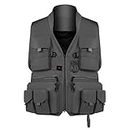 MYADDICTION Multi Pocket Photography Hunting Fishing Vest Jacket Waistcoat Gray XXXL