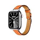 DONEGANI LB2 Bracelet Cuir Compatible avec Hermes Apple Watch Band Serie Ultra 9 8 7 6 5 4 3 2 1 SE｜49mm 45mm 44mm 42mm 41mm 40mm 38mm Femme Homme Couleur Orange
