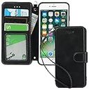 Cavor Case for iPhone SE 2020, iPhone SE 2022, iPhone 7, iPhone 8 4.7'' Luxury Cowhide PU Leather Wallet Case, Flip Folio Case Cover with [Kickstand Function] and [Card Slots Holder] & [Wrist Strap Lanyard] Magnetic Protective Phone Case for iPhone SE2/SE3/7/8-Black