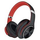 DOQAUS Bluetooth Headphones Over Ear, 52 Hours Playtime Wireless Headphones with 3 EQ Modes,HiFi Stereo Headphones with Microphone and Soft Protein Earpads for iPhone/TV/PC/Home Office (Black-Red)
