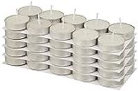 Amazon Brand - Solimo Wax Tealight Candles, 2-Hour Burn Time, Smokeless, No Residue (Set of 50, Unscented)