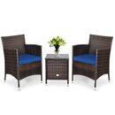 3 PCS Wicker Patio Conversation Set Garden Rattan 2 Dining Chairs & Coffee Table