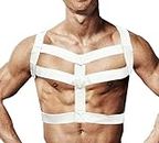 TACKTIMES Men's Body Stretch Harness Chest Nylon Men's Underwear Lingerie Clubwear, White, One Size