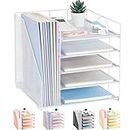 LEKETREE Desk Organizers and Accessories, 5-Tier Paper Letter Tray Organizer with File Holder, Desktop Organizer for Office Supplies, Office Desk Accessories & Workspace (White)