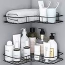 Plantex 2 Self-Adhesive Shelves for Corner Walls for Bathroom Organizer - Bathrom Corner Shelf with Magic Sticker (Black) Metal