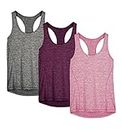 icyzone Workout Tank Tops for Women - Racerback Athletic Yoga Tops, Running Exercise Gym Shirts(Pack of 3)(XXL, Charcoal/Red Bud/Pink)