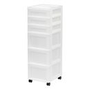 USA 6-Drawer Plastic Storage Cart with Organizer Top and Wheels, Clear/White