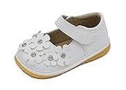 Little Mae's Boutique Mary Jane Squeaky Shoes for Toddler Girls, Ideal Walking Shoes with Removable Squeaker and Adjustable Strap - Soft Sole Shoes for Little Girls, Crystal - White, 9 US Toddler