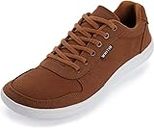WHITIN Wide Toe Box Shoes for Men Canvas Minimalist Barefoot Sneakers Zero Drop Sole Minimus Size 9.5 9.5W Width Athletic Training Brown White 43