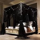 YEEBAY 4 Corners Post Canopy Bed Curtain for Childrens & Adults, Princess Bedroom Decoration, Royal Luxurious Cozy Netting, Cute Princess Bedroom (59" W*78" L*82" H/(Suggested for Full/Queen), Black)