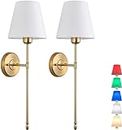 Wall Sconces Set of 2,Gold Wall Lights,White Glass Globe with Dimmable Wall Lamp, Wireless Light Fixture for Bedroom, Living Room, Bathroom, Hallway (Gold)