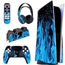 PlayVital Blue Flame Full Set Skin Decal for ps5 Console Disc Edition, Sticker Vinyl Decal Cover for ps5 Controller & Charging Station & Headset & Media Remote