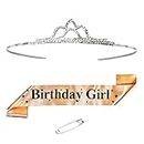 Decofy Birthday Girl Sash And Crown For Girls & Women - Set of 3 (With Pin) Sash And Tiara | Crown For Birthday Girl | Gold Birthday Sash For Girls | Birthday Crown For Girls