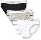 Calvin Klein Girls' Little Modern Cotton Bikini Panty, 3 Pack-Heather Grey, Classic White, Black, X-Large-14/16